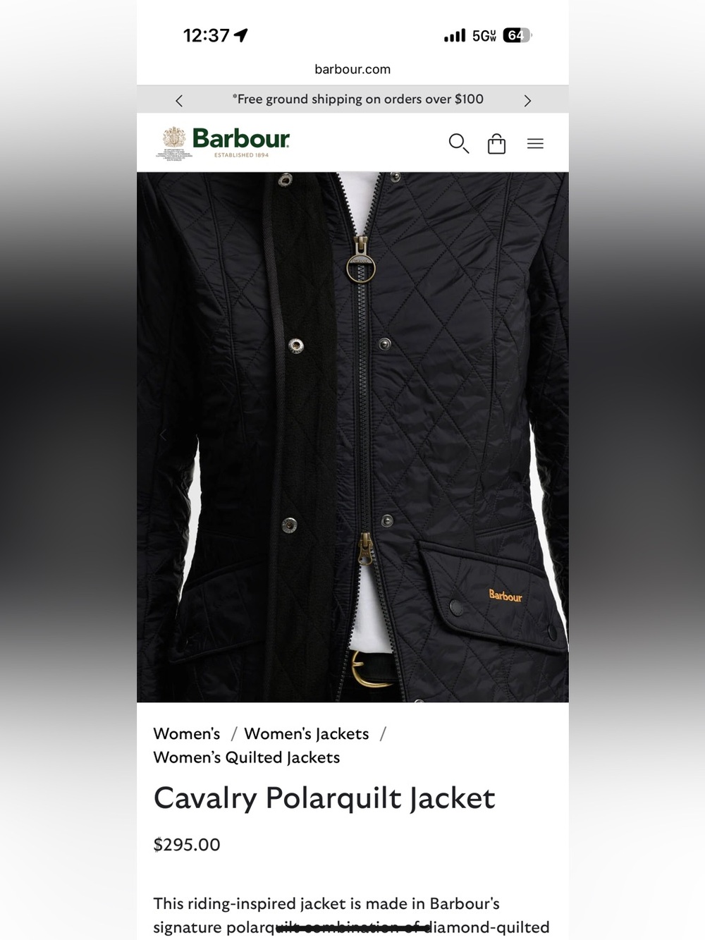 Barbour Women's Cavalry Polarquilt Jacket - Black